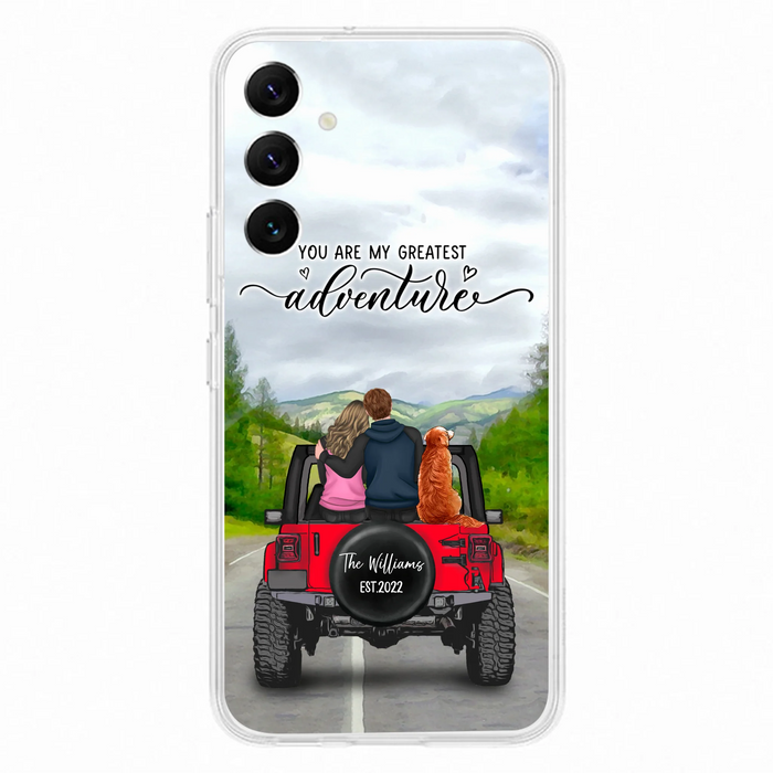 Custom Personalized Off-Road Couple Phone Case - Couple With Upto 4 Dogs- Gift Idea For Couple/ Dog Lover - You Are My Greatest Adventure - Case For iPhone And Samsung