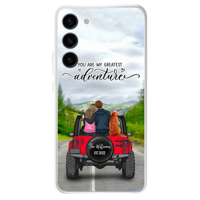Custom Personalized Off-Road Couple Phone Case - Couple With Upto 4 Dogs- Gift Idea For Couple/ Dog Lover - You Are My Greatest Adventure - Case For iPhone And Samsung