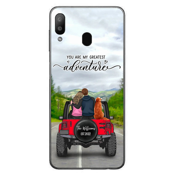 Custom Personalized Off-Road Couple Phone Case - Couple With Upto 4 Dogs- Gift Idea For Couple/ Dog Lover - You Are My Greatest Adventure - Case For iPhone And Samsung