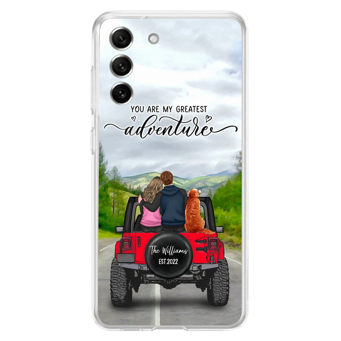 Custom Personalized Off-Road Couple Phone Case - Couple With Upto 4 Dogs- Gift Idea For Couple/ Dog Lover - You Are My Greatest Adventure - Case For iPhone And Samsung