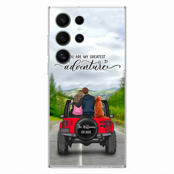 Custom Personalized Off-Road Couple Phone Case - Couple With Upto 4 Dogs- Gift Idea For Couple/ Dog Lover - You Are My Greatest Adventure - Case For iPhone And Samsung
