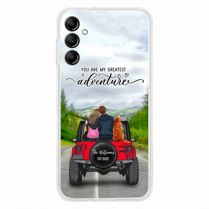 Custom Personalized Off-Road Couple Phone Case - Couple With Upto 4 Dogs- Gift Idea For Couple/ Dog Lover - You Are My Greatest Adventure - Case For iPhone And Samsung