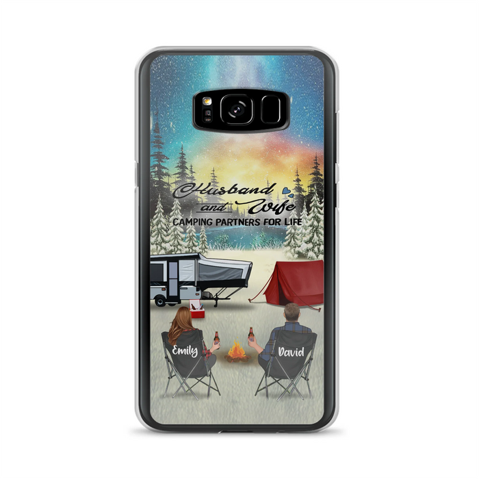 Custom Personalized Camping Xmas Phone Case - Christmas Gift For Camping Family/Couple/Single Parent/Solo - Upto 3 Kids and 4 Pets - Husband And Wife Camping Partners For Life - Case For iPhone And Samsung