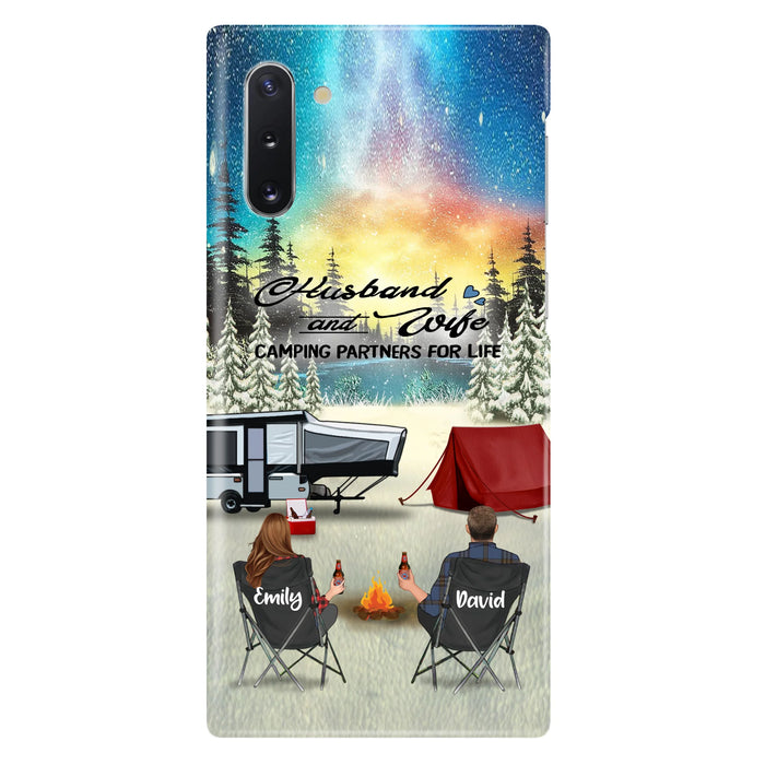 Custom Personalized Camping Xmas Phone Case - Christmas Gift For Camping Family/Couple/Single Parent/Solo - Upto 3 Kids and 4 Pets - Husband And Wife Camping Partners For Life - Case For iPhone And Samsung