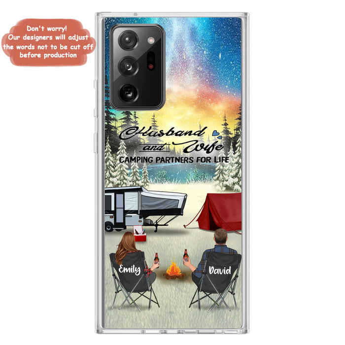 Custom Personalized Camping Xmas Phone Case - Christmas Gift For Camping Family/Couple/Single Parent/Solo - Upto 3 Kids and 4 Pets - Husband And Wife Camping Partners For Life - Case For iPhone And Samsung