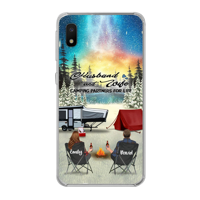 Custom Personalized Camping Xmas Phone Case - Christmas Gift For Camping Family/Couple/Single Parent/Solo - Upto 3 Kids and 4 Pets - Husband And Wife Camping Partners For Life - Case For iPhone And Samsung