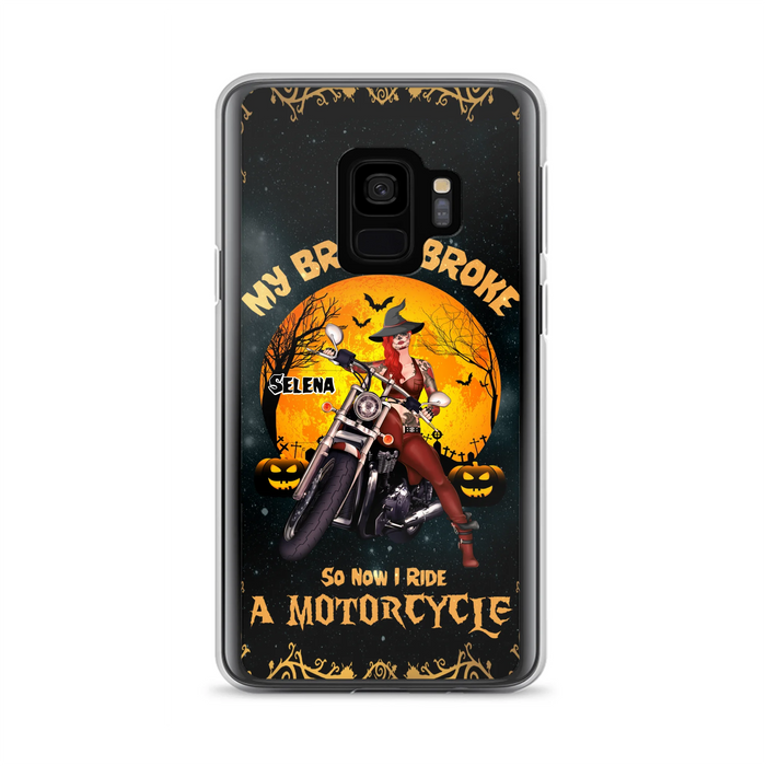 Custom Personalized Witch Phone Case - Upto 4 Dogs - Halloween Gifts For Friends/Dog Lovers  - My Broom Broke So Now I Ride A Motorcycle - Case For iPhone/Samsung