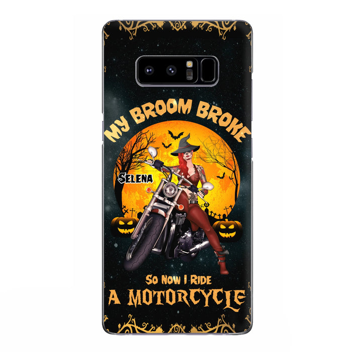 Custom Personalized Witch Phone Case - Upto 4 Dogs - Halloween Gifts For Friends/Dog Lovers  - My Broom Broke So Now I Ride A Motorcycle - Case For iPhone/Samsung