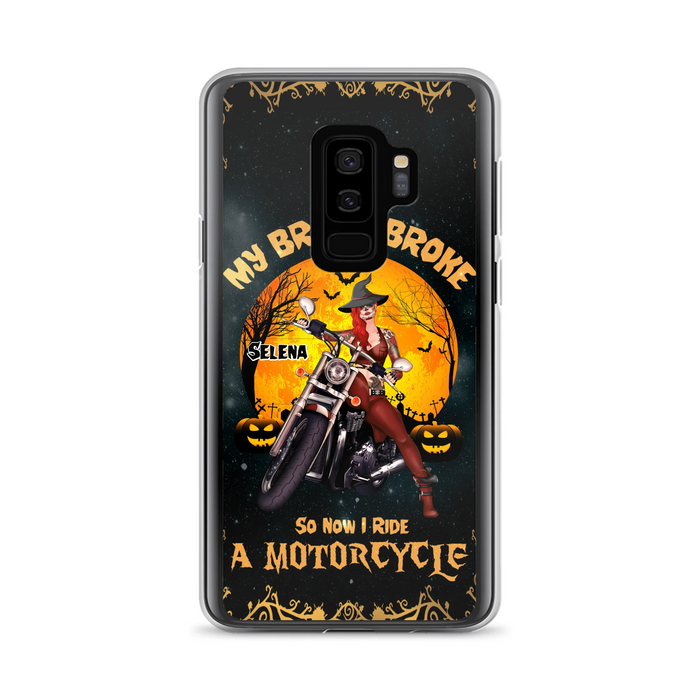 Custom Personalized Witch Phone Case - Upto 4 Dogs - Halloween Gifts For Friends/Dog Lovers  - My Broom Broke So Now I Ride A Motorcycle - Case For iPhone/Samsung