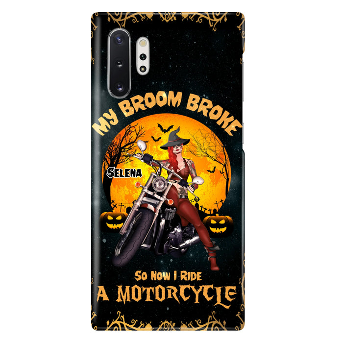 Custom Personalized Witch Phone Case - Upto 4 Dogs - Halloween Gifts For Friends/Dog Lovers  - My Broom Broke So Now I Ride A Motorcycle - Case For iPhone/Samsung