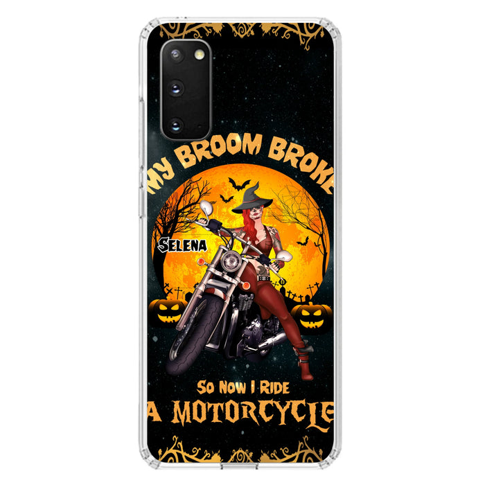 Custom Personalized Witch Phone Case - Upto 4 Dogs - Halloween Gifts For Friends/Dog Lovers  - My Broom Broke So Now I Ride A Motorcycle - Case For iPhone/Samsung