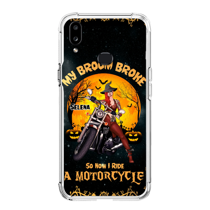 Custom Personalized Witch Phone Case - Upto 4 Dogs - Halloween Gifts For Friends/Dog Lovers  - My Broom Broke So Now I Ride A Motorcycle - Case For iPhone/Samsung
