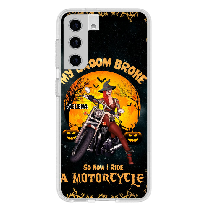 Custom Personalized Witch Phone Case - Upto 4 Dogs - Halloween Gifts For Friends/Dog Lovers  - My Broom Broke So Now I Ride A Motorcycle - Case For iPhone/Samsung