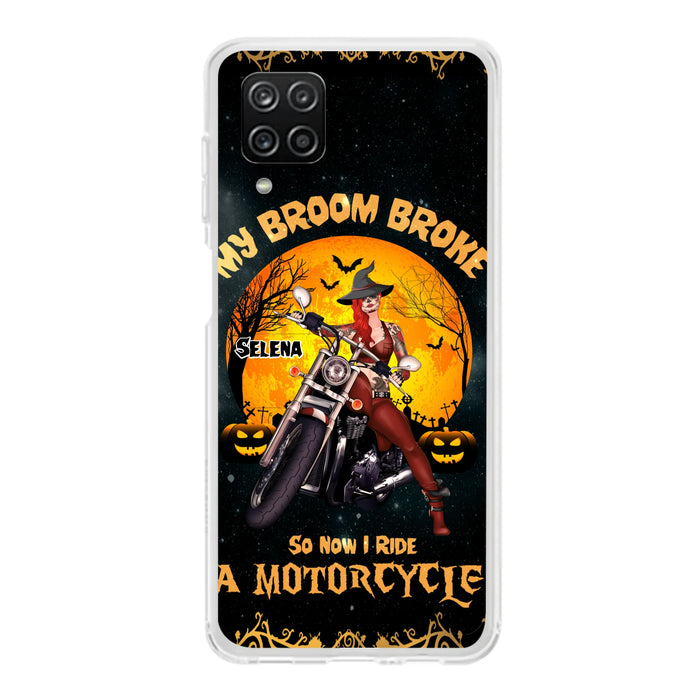 Custom Personalized Witch Phone Case - Upto 4 Dogs - Halloween Gifts For Friends/Dog Lovers  - My Broom Broke So Now I Ride A Motorcycle - Case For iPhone/Samsung