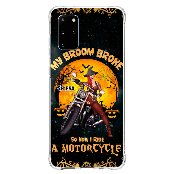 Custom Personalized Witch Phone Case - Upto 4 Dogs - Halloween Gifts For Friends/Dog Lovers  - My Broom Broke So Now I Ride A Motorcycle - Case For iPhone/Samsung