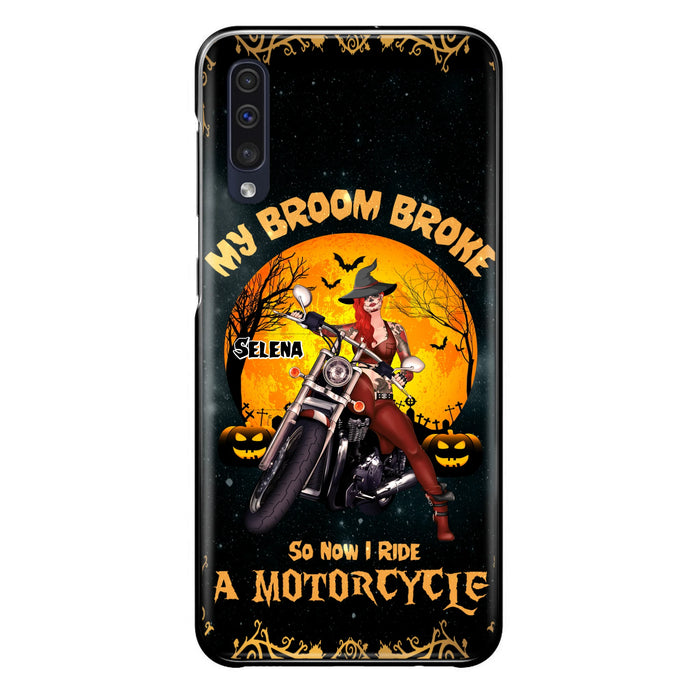 Custom Personalized Witch Phone Case - Upto 4 Dogs - Halloween Gifts For Friends/Dog Lovers  - My Broom Broke So Now I Ride A Motorcycle - Case For iPhone/Samsung