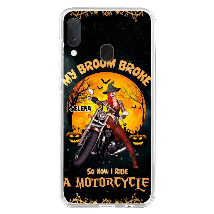 Custom Personalized Witch Phone Case - Upto 4 Dogs - Halloween Gifts For Friends/Dog Lovers  - My Broom Broke So Now I Ride A Motorcycle - Case For iPhone/Samsung
