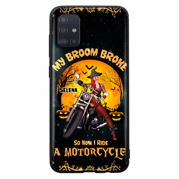 Custom Personalized Witch Phone Case - Upto 4 Dogs - Halloween Gifts For Friends/Dog Lovers  - My Broom Broke So Now I Ride A Motorcycle - Case For iPhone/Samsung