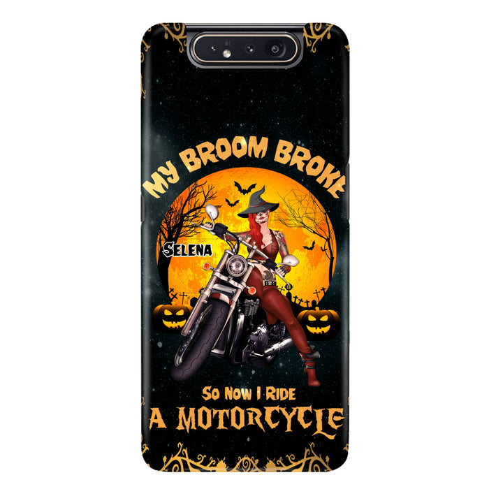 Custom Personalized Witch Phone Case - Upto 4 Dogs - Halloween Gifts For Friends/Dog Lovers  - My Broom Broke So Now I Ride A Motorcycle - Case For iPhone/Samsung