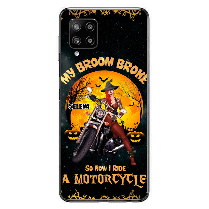 Custom Personalized Witch Phone Case - Upto 4 Dogs - Halloween Gifts For Friends/Dog Lovers  - My Broom Broke So Now I Ride A Motorcycle - Case For iPhone/Samsung