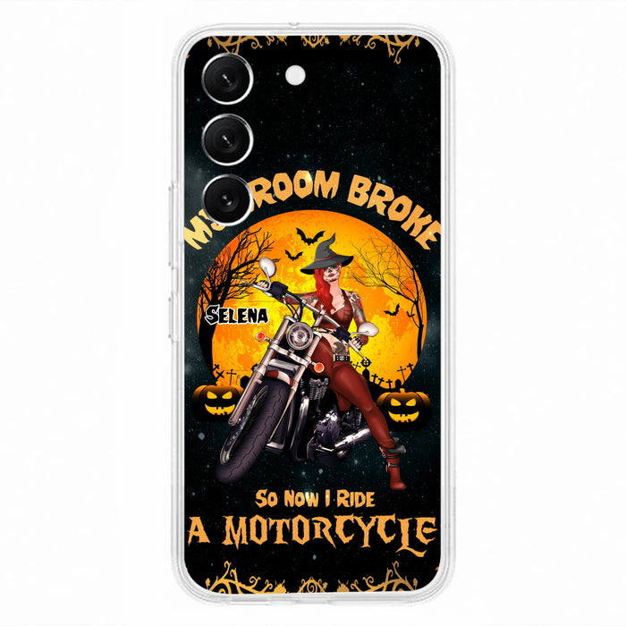 Custom Personalized Witch Phone Case - Upto 4 Dogs - Halloween Gifts For Friends/Dog Lovers  - My Broom Broke So Now I Ride A Motorcycle - Case For iPhone/Samsung