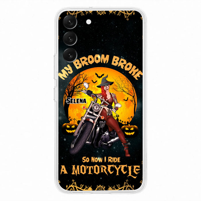 Custom Personalized Witch Phone Case - Upto 4 Dogs - Halloween Gifts For Friends/Dog Lovers  - My Broom Broke So Now I Ride A Motorcycle - Case For iPhone/Samsung