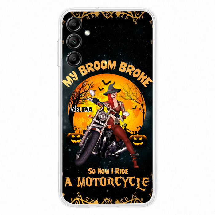 Custom Personalized Witch Phone Case - Upto 4 Dogs - Halloween Gifts For Friends/Dog Lovers  - My Broom Broke So Now I Ride A Motorcycle - Case For iPhone/Samsung