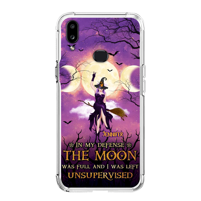Custom Personalized Witch Riding Broom Phone Case - Halloween Gift Idea For Friends - In My Defense The Moon Was Full And I Was Left Unsupervised - Case For iPhone And Samsung