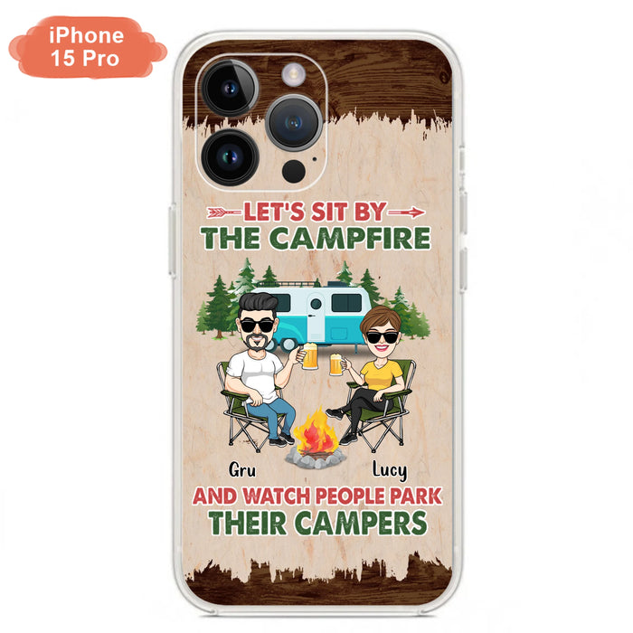 Custom Personalized Couple With Dogs Camping Phone Case - Couple With Up to 4 Dogs - Gift For Couple/ Camping/ Dog Lover - Let's Sit By The Campfire - Case For iPhone And Samsung