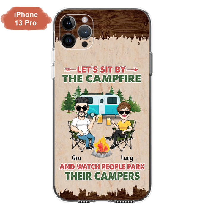 Custom Personalized Couple With Dogs Camping Phone Case - Couple With Up to 4 Dogs - Gift For Couple/ Camping/ Dog Lover - Let's Sit By The Campfire - Case For iPhone And Samsung