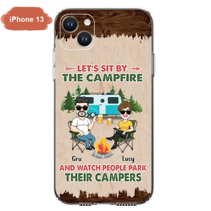Custom Personalized Couple With Dogs Camping Phone Case - Couple With Up to 4 Dogs - Gift For Couple/ Camping/ Dog Lover - Let's Sit By The Campfire - Case For iPhone And Samsung