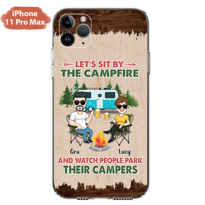 Custom Personalized Couple With Dogs Camping Phone Case - Couple With Up to 4 Dogs - Gift For Couple/ Camping/ Dog Lover - Let's Sit By The Campfire - Case For iPhone And Samsung
