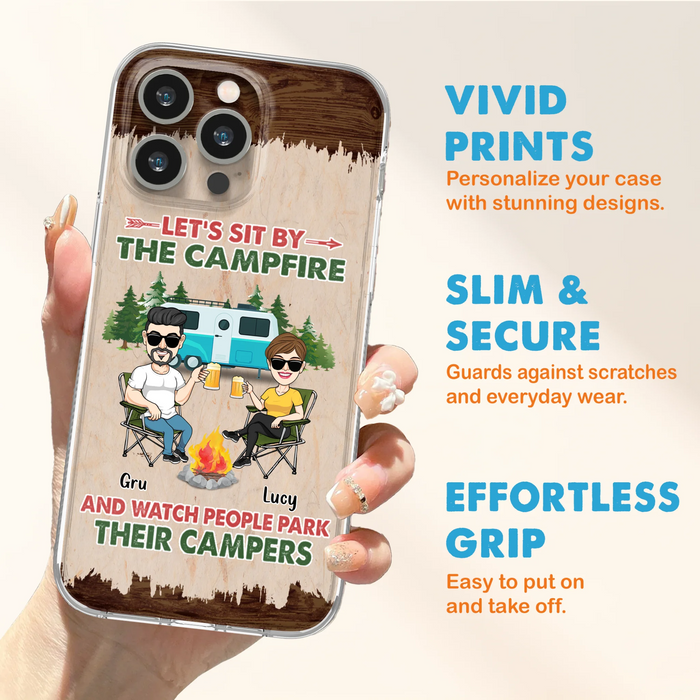 Custom Personalized Couple With Dogs Camping Phone Case - Couple With Up to 4 Dogs - Gift For Couple/ Camping/ Dog Lover - Let's Sit By The Campfire - Case For iPhone And Samsung