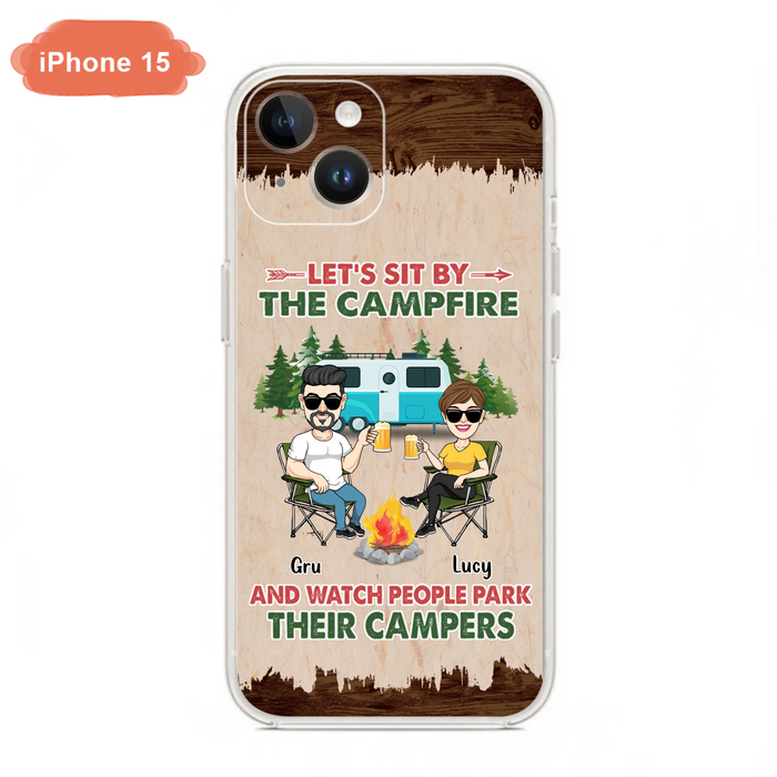 Custom Personalized Couple With Dogs Camping Phone Case - Couple With Up to 4 Dogs - Gift For Couple/ Camping/ Dog Lover - Let's Sit By The Campfire - Case For iPhone And Samsung