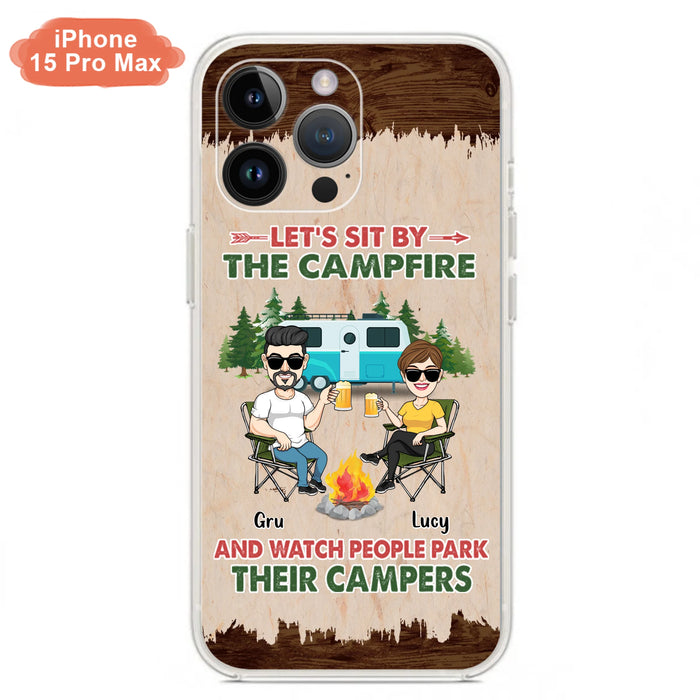 Custom Personalized Couple With Dogs Camping Phone Case - Couple With Up to 4 Dogs - Gift For Couple/ Camping/ Dog Lover - Let's Sit By The Campfire - Case For iPhone And Samsung