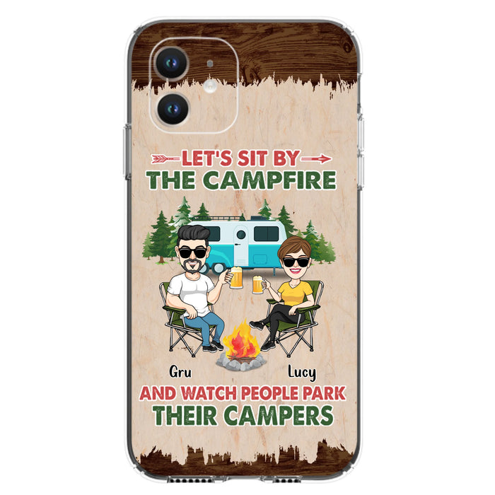 Custom Personalized Couple With Dogs Camping Phone Case - Couple With Up to 4 Dogs - Gift For Couple/ Camping/ Dog Lover - Let's Sit By The Campfire - Case For iPhone And Samsung