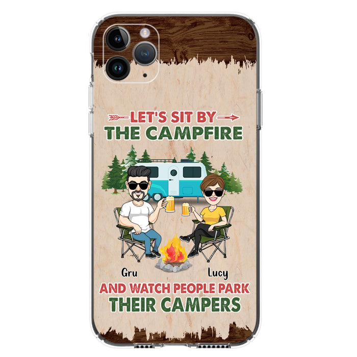Custom Personalized Couple With Dogs Camping Phone Case - Couple With Up to 4 Dogs - Gift For Couple/ Camping/ Dog Lover - Let's Sit By The Campfire - Case For iPhone And Samsung