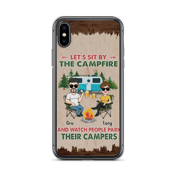 Custom Personalized Couple With Dogs Camping Phone Case - Couple With Up to 4 Dogs - Gift For Couple/ Camping/ Dog Lover - Let's Sit By The Campfire - Case For iPhone And Samsung