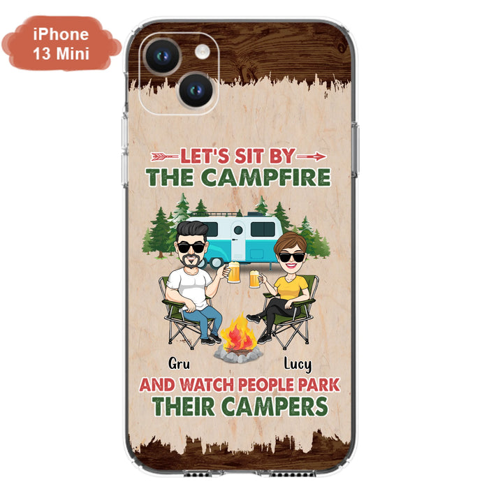 Custom Personalized Couple With Dogs Camping Phone Case - Couple With Up to 4 Dogs - Gift For Couple/ Camping/ Dog Lover - Let's Sit By The Campfire - Case For iPhone And Samsung