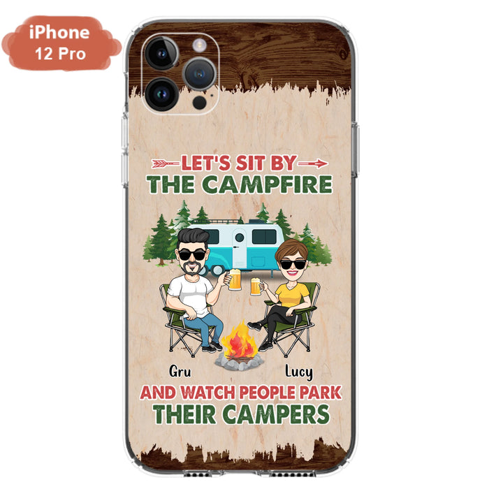 Custom Personalized Couple With Dogs Camping Phone Case - Couple With Up to 4 Dogs - Gift For Couple/ Camping/ Dog Lover - Let's Sit By The Campfire - Case For iPhone And Samsung