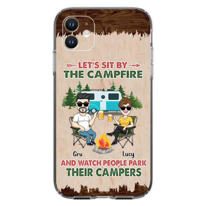 Custom Personalized Couple With Dogs Camping Phone Case - Couple With Up to 4 Dogs - Gift For Couple/ Camping/ Dog Lover - Let's Sit By The Campfire - Case For iPhone And Samsung