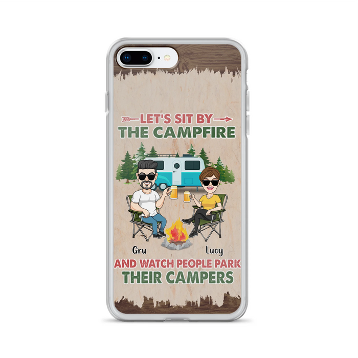 Custom Personalized Couple With Dogs Camping Phone Case - Couple With Up to 4 Dogs - Gift For Couple/ Camping/ Dog Lover - Let's Sit By The Campfire - Case For iPhone And Samsung