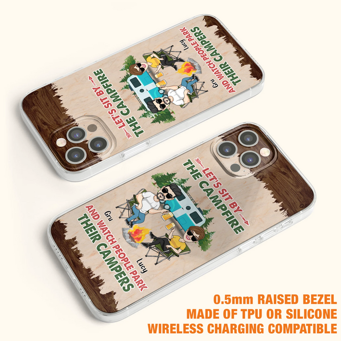 Custom Personalized Couple With Dogs Camping Phone Case - Couple With Up to 4 Dogs - Gift For Couple/ Camping/ Dog Lover - Let's Sit By The Campfire - Case For iPhone And Samsung