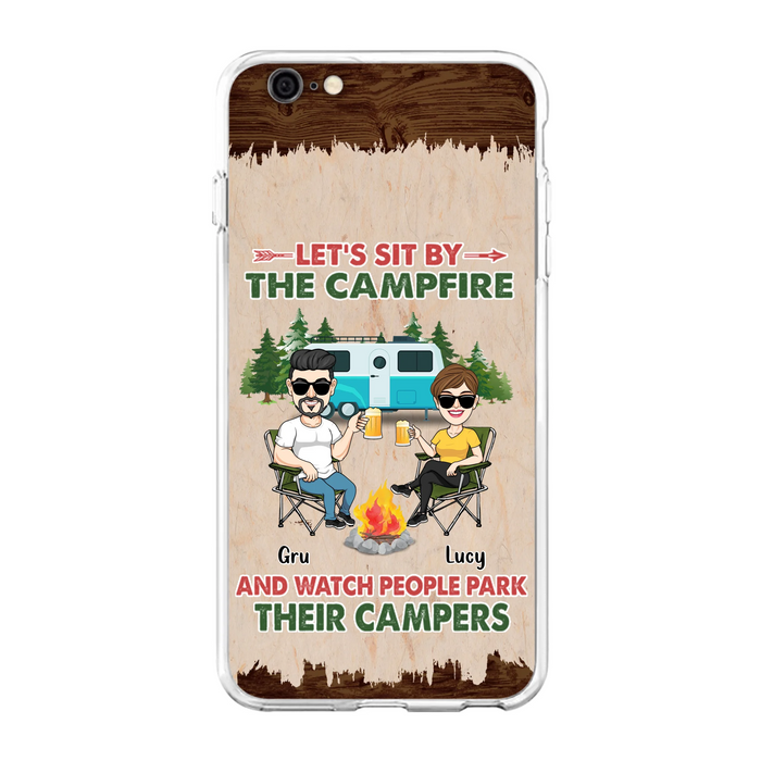 Custom Personalized Couple With Dogs Camping Phone Case - Couple With Up to 4 Dogs - Gift For Couple/ Camping/ Dog Lover - Let's Sit By The Campfire - Case For iPhone And Samsung