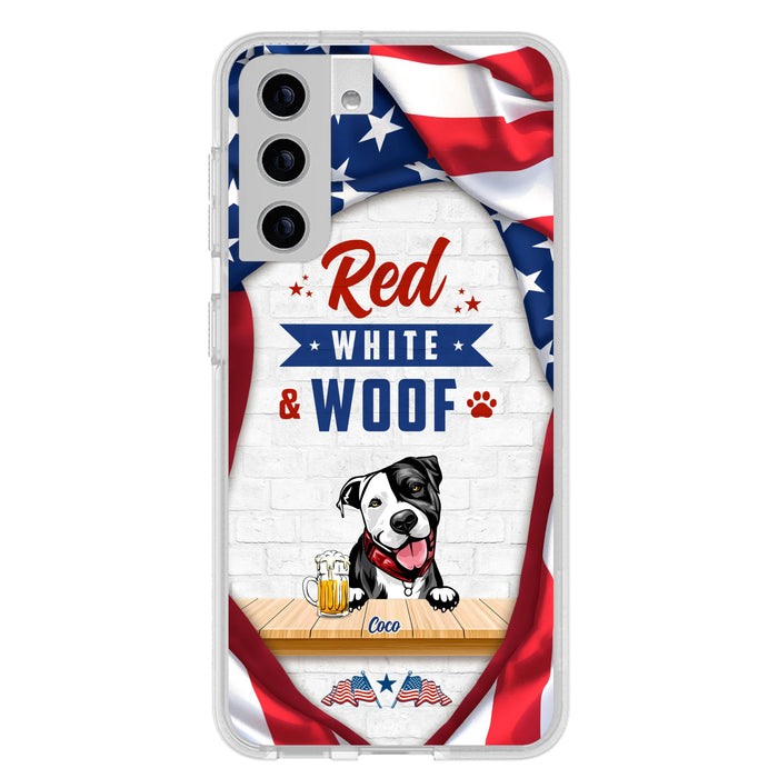 Custom Personalized Dog Phone Case - Gift Idea For Independence Day/ Dog Lover - Red, White & Woof - Case For iPhone And Samsung