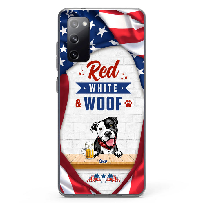 Custom Personalized Dog Phone Case - Gift Idea For Independence Day/ Dog Lover - Red, White & Woof - Case For iPhone And Samsung