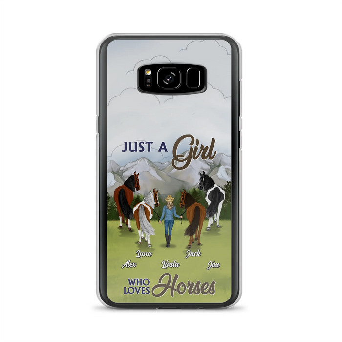 Personalized Horse Lady Phone Case for iPhone/ Samsung - Gift Idea For Horse Lovers with up to 4 Horses - Just A Girl Who Loves Horses