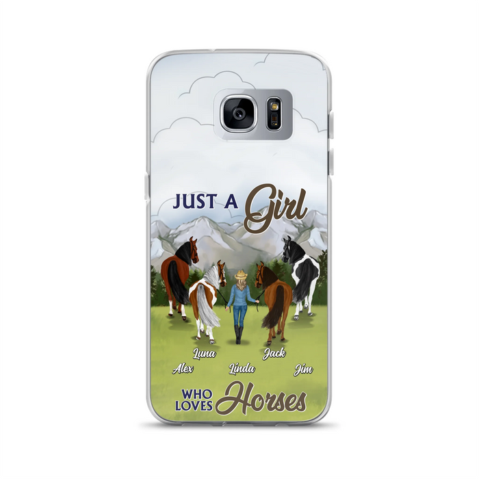 Personalized Horse Lady Phone Case for iPhone/ Samsung - Gift Idea For Horse Lovers with up to 4 Horses - Just A Girl Who Loves Horses