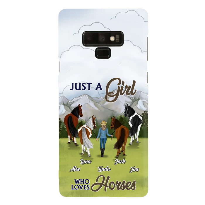 Personalized Horse Lady Phone Case for iPhone/ Samsung - Gift Idea For Horse Lovers with up to 4 Horses - Just A Girl Who Loves Horses