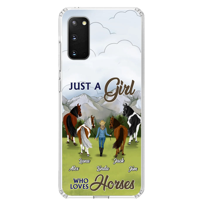 Personalized Horse Lady Phone Case for iPhone/ Samsung - Gift Idea For Horse Lovers with up to 4 Horses - Just A Girl Who Loves Horses